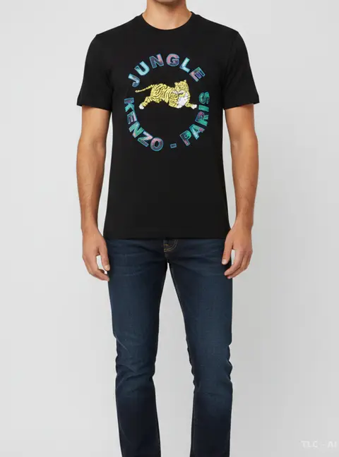Kenzo X H&M Black Jersey Embroidered Short Sleeve T-Shirt S
