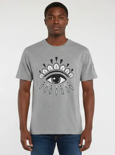 Kenzo Grey Logo Eye Graphic Jersey Crew Neck T-Shirt L