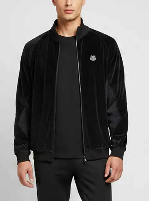 Kenzo Black Tiger Appliqu&eacute; Velvet and Jersey Oversized Track Jacket L