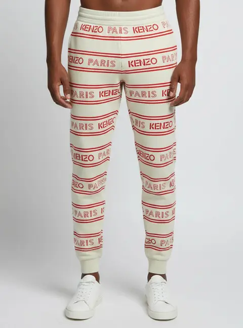 Kenzo Beige All Over Logo Cotton Knit Jogger Pants S