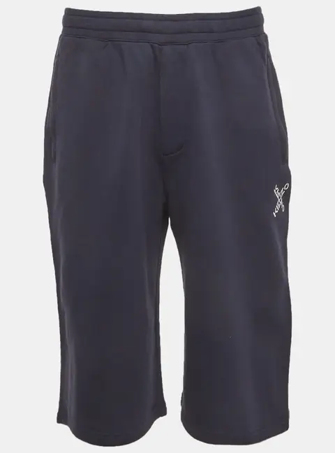 Kenzo Navy Blue Logo Print Jersey Oversized Sport 'Little X' Shorts M