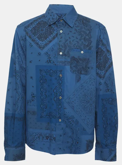Kenzo Blue Paisley Printed Cotton Long Sleeve Shirt L