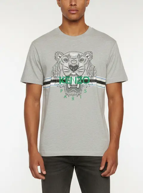 Kenzo Grey Logo Tiger Graphic Jersey Crewneck T-Shirt S