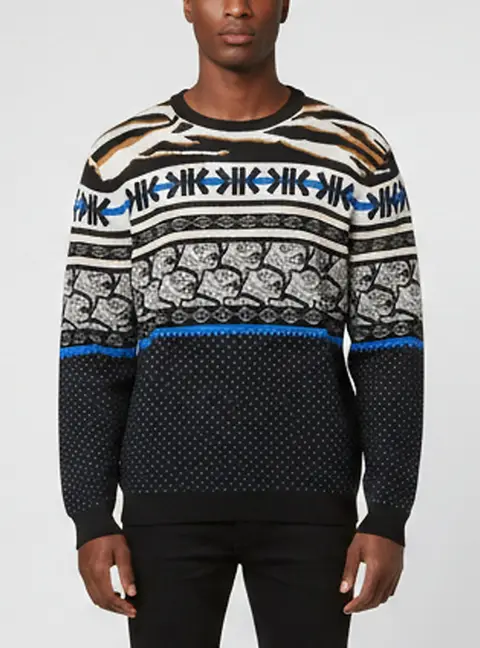 Kenzo Multicolour Fair Isle Tiger Jacquard Wool Knit Pullover XL