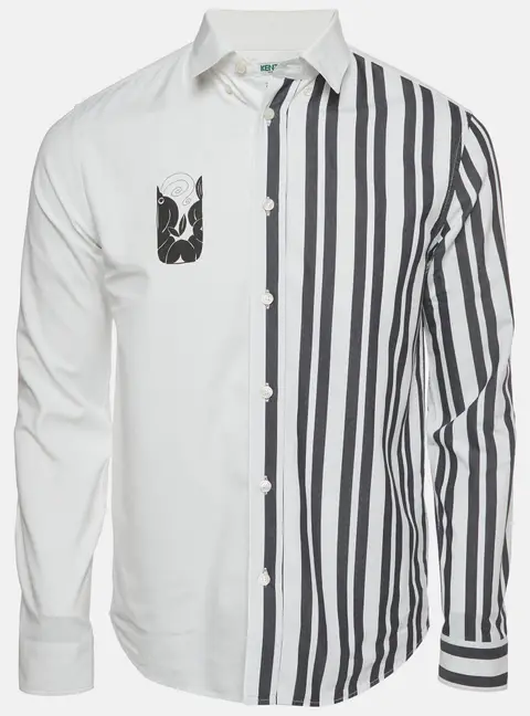 Kenzo White Cotton Printed Striped Button Down Shirt M