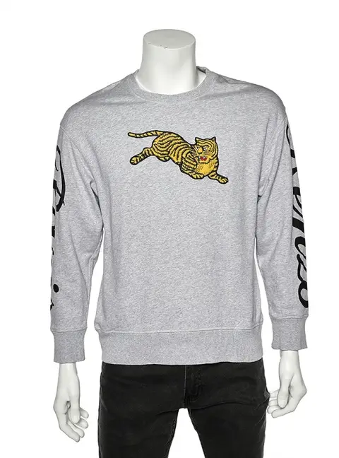 Kenzo Grey Knit Flying Tiger Embroidery Detail Sweatshirt S