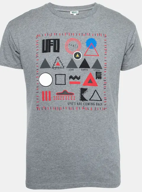 Kenzo Grey UFO Symbol Print Cotton T-Shirt S