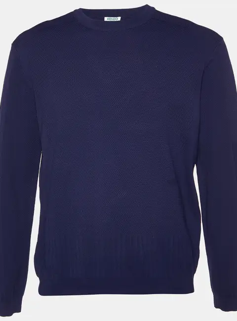 Kenzo Navy Blue Textured Knit Crew Neck Jumper XL