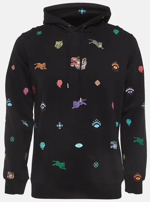 Kenzo Black All Over Print Cotton Long Sleeve Hoodie S