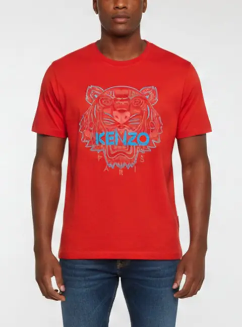Kenzo Vibrant Red Tiger Print Jersey Crew Neck T Shirt L