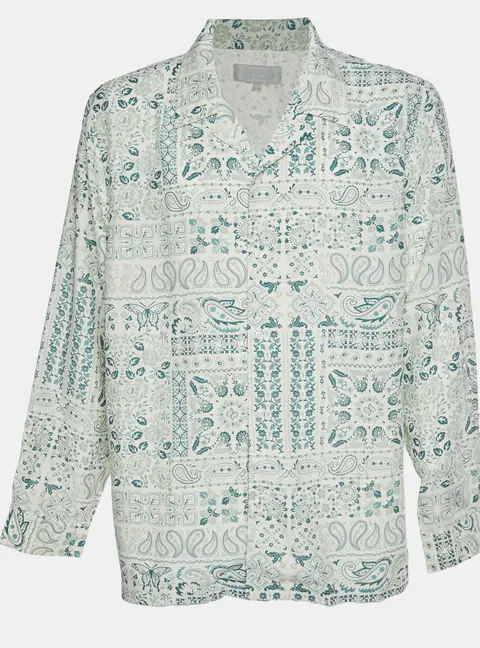 Kith Cream/Green Paisley Print Cotton Blend Long Sleeve Shirt XL