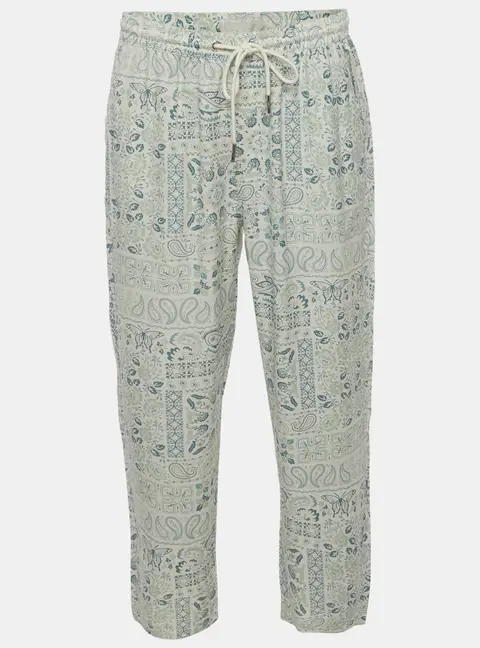 Kith Cream/Green Paisley Print Silk Blend Barrow Pants L