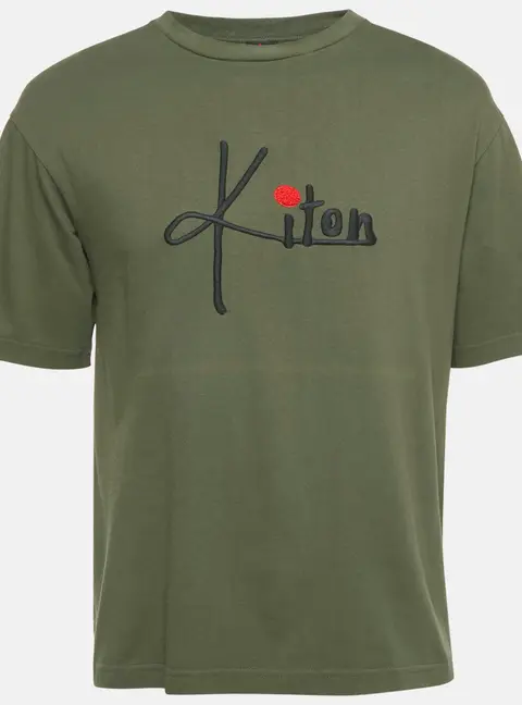 Kiton Olive Green Logo Embroidered Crewneck T-Shirt S