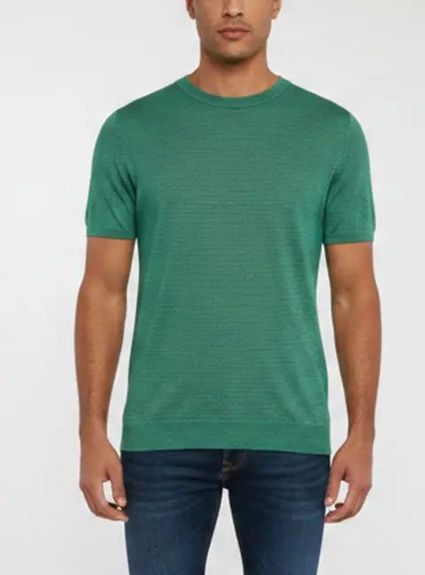 Kiton Green/White Striped Cotton Knit T-Shirt M
