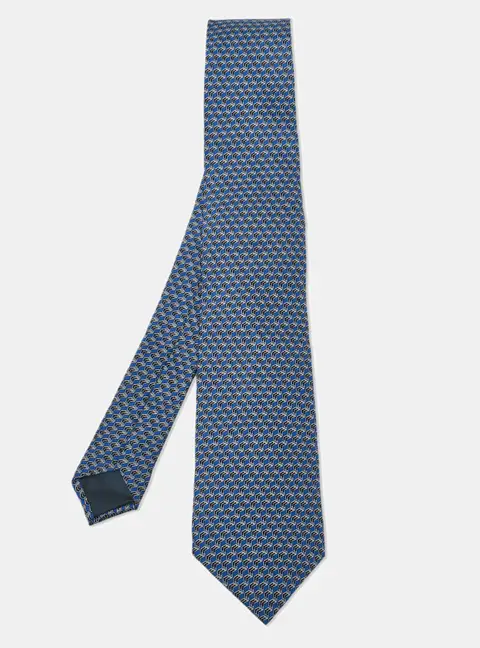 Lanvin Blue Geometric Arrow Print Silk Tie