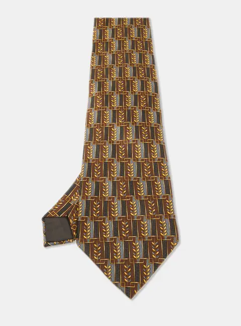 Lanvin Brown Printed Silk Traditional Tie