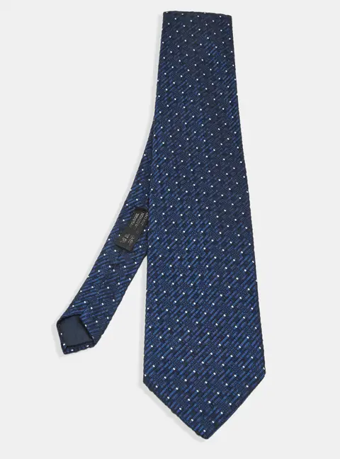 Lanvin Navy Blue Patterned Silk & Cotton Traditional Tie