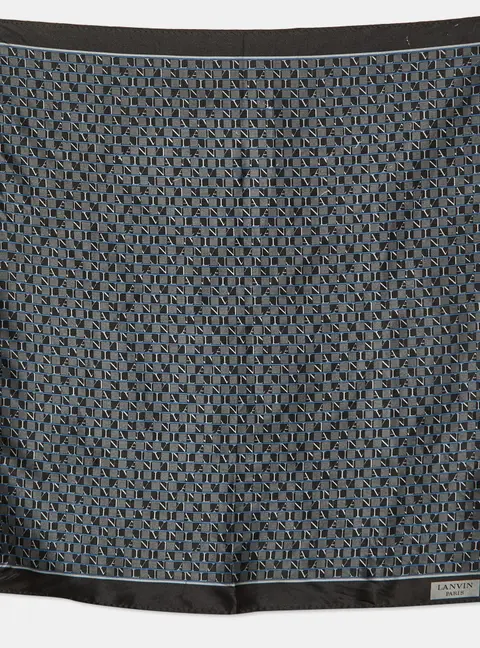 Lanvin Black Logo Print Silk Pocket Square