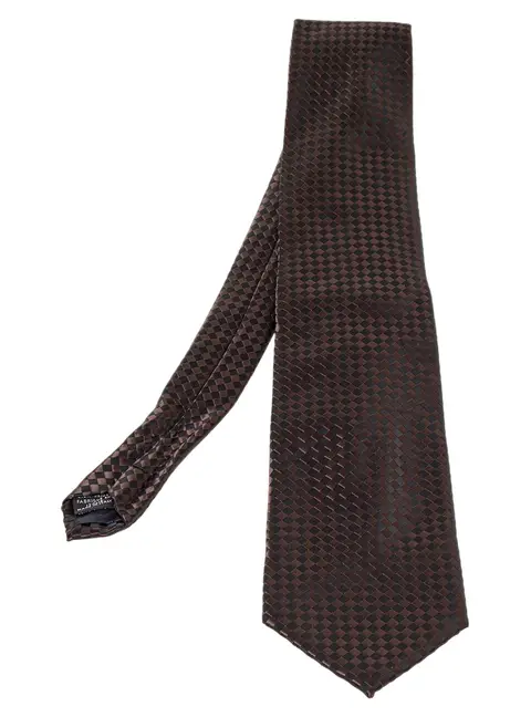 Lanvin Vintage Brown & Black Checkered Silk Traditional Tie