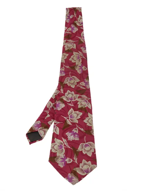 Lanvin Burgundy Floral Print Traditional Silk Tie