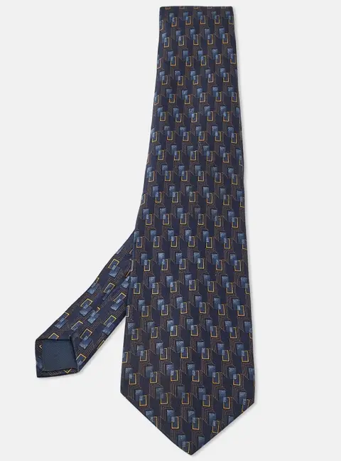 Lanvin Blue Printed Satin Silk Traditional Tie