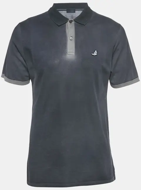 Lanvin Navy Blue Embroidered Cotton Distressed Polo T-Shirt XL