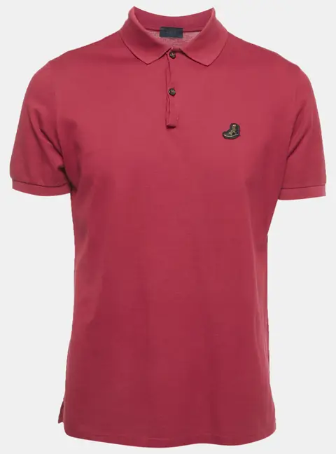 Lanvin Maroon Logo Patch Cotton Polo T-Shirt M