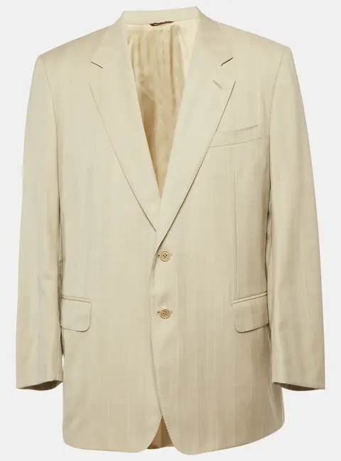 Lanvin Beige Wool Striped Regular Fit Blazer XXXL