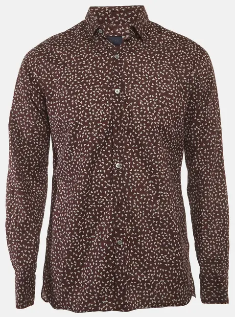 Lanvin Burgundy Geometric Print Cotton Button Up Shirt L