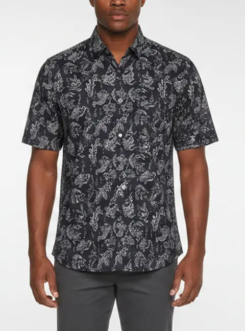 Lanvin Navy Blue Koi Fish Print Cotton Short Sleeve Shirt L