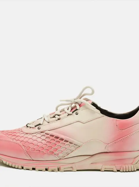 Lanvin Size 44 Pink/White Leather Lace Up Sneakers