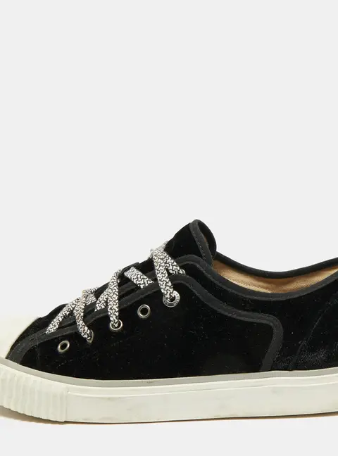 Lanvin Size 45 Black Rubber and Velvet Low Top Cap Toe Sneakers