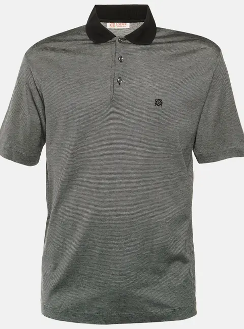Loewe Vintage Black Striped Cotton Polo T-Shirt M