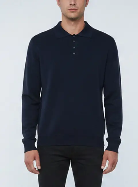 Loewe Navy Blue Wool Blend Knit Polo Sweater L