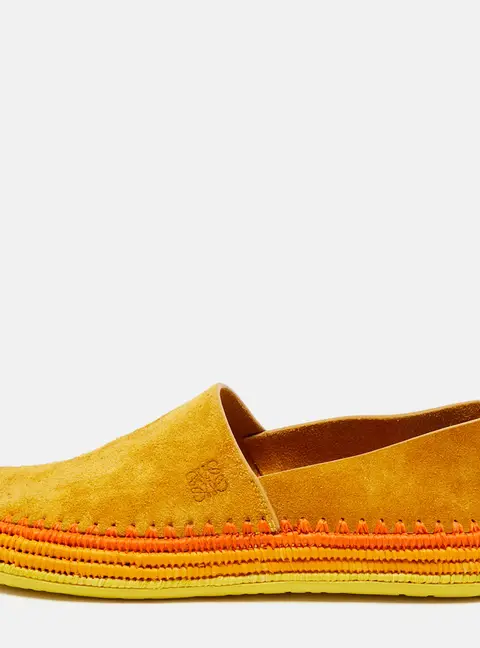 Loewe Paula's Ibiza Shigra Size 42 Orange Raffia and Suede Slippers