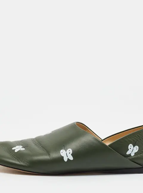 Loewe x Suna Fujita "Toy" Panda-Print Size 41 Green Leather Slippers