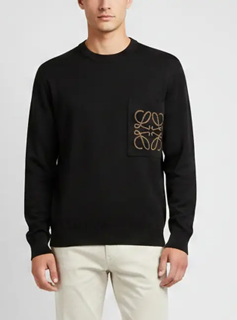 Loewe Black Anagram Intarsia Knit Pocket Sweater S