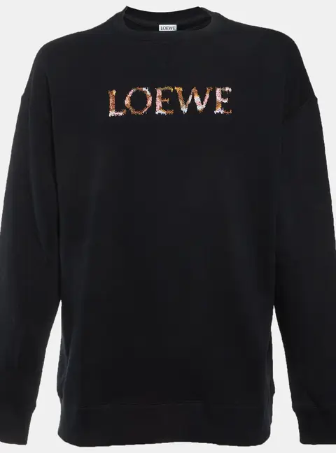 Loewe Black Logo Embroidered Cotton Crew Neck Sweatshirt M