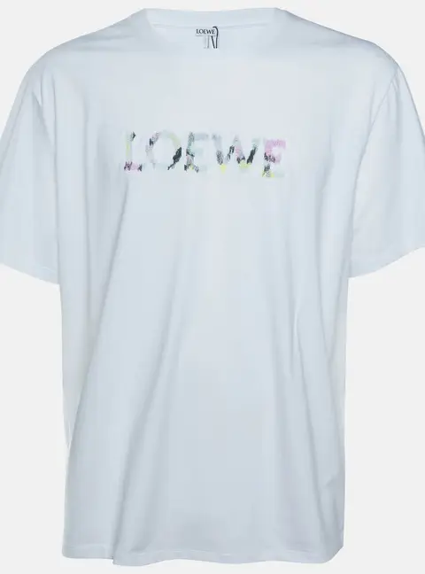 Loewe White Logo Embroidered Cotton Relaxed Fit T-Shirt XS