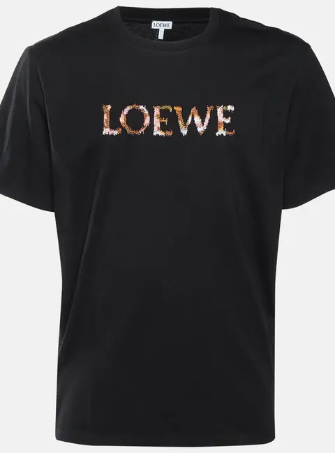 Loewe Black Logo Embroidered Cotton Relaxed Fit T-Shirt S