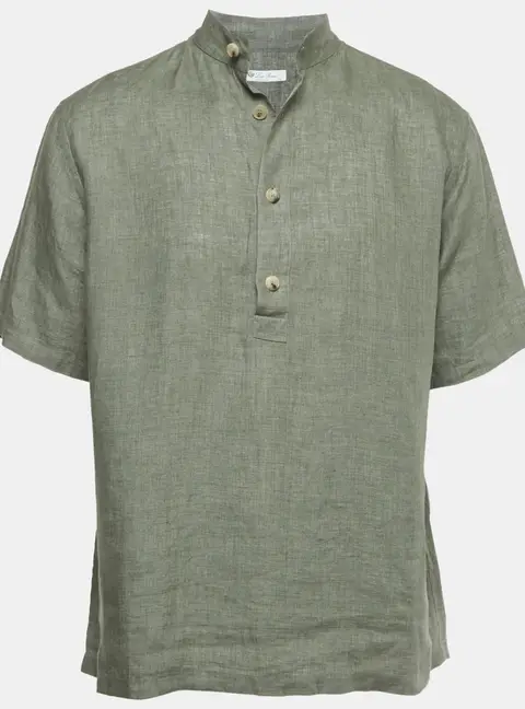 Loro Piana Sage Green Linen Hakusan Short Sleeve Shirt M