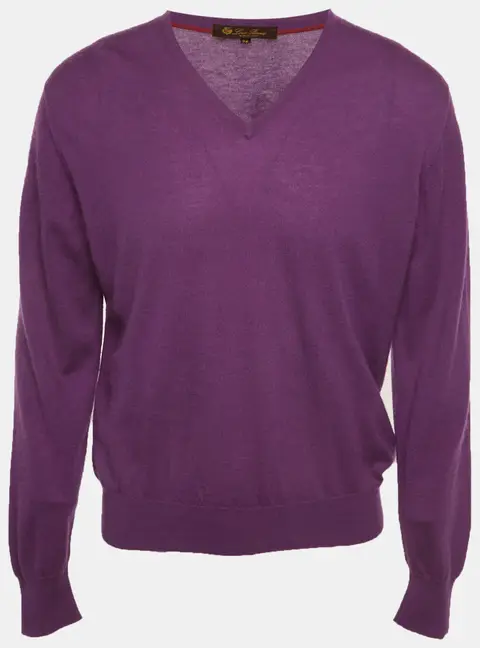 Loro Piana Purple Cashmere Knit V-Neck Sweater XL