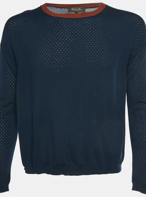 Loro Piana Navy Blue Wool Blend Crewneck Sweater M