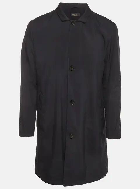 Loro Piana Navy Blue Synthetic Suede Trim Sebring Coat M