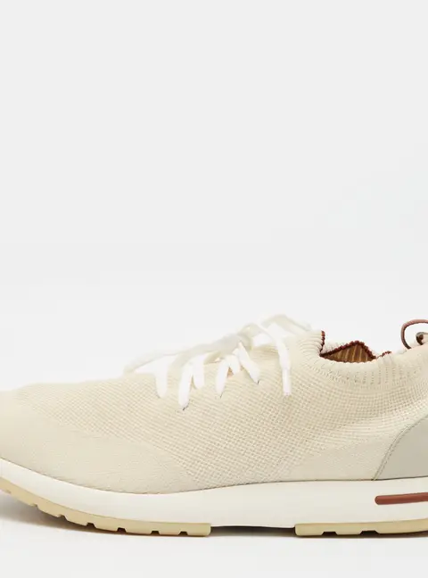 Loro Piana 360 LP Flexy Walk Size 46 Cream Fabric and Leather Lace Up Sneakers