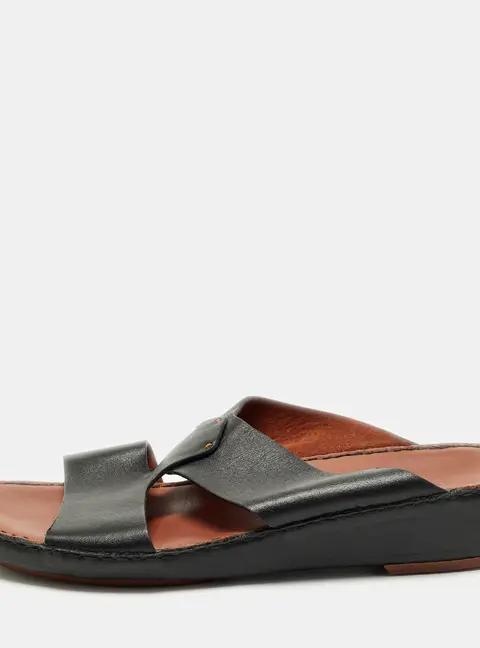 Loro Piana ox Size 44 Black Leather Flat Slide