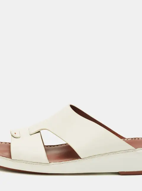 Loro Piana Buckle Size 43.5 White Leather Slide Sandals