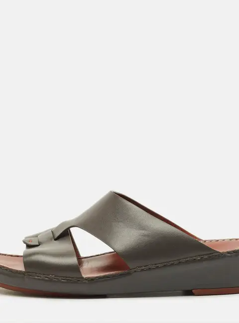 Loro Piana New Buckle Size 43.5 Grey Leather Slide Sandals
