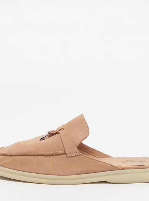 Loro Piana Babouche Charms Walk Size 41 Cream Suede Flat Mules