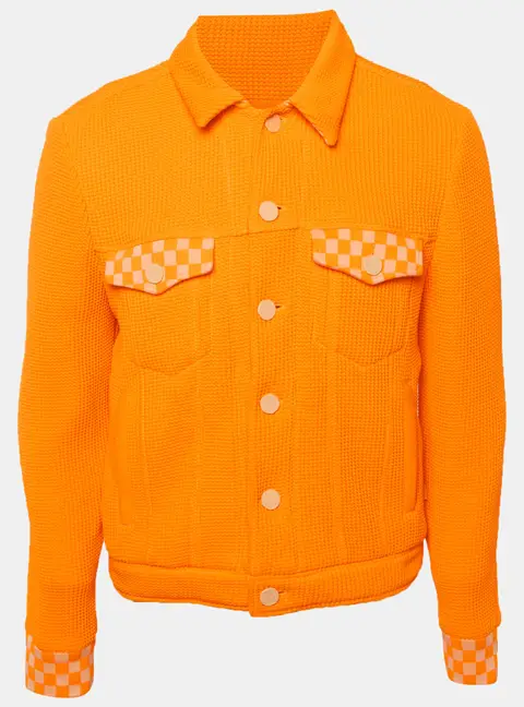 Louis Vuitton Neon Orange Rib Knit Trucker Jacket M